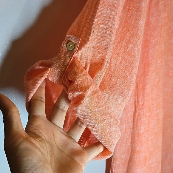 Tahari Linen Long Convertable Sleeves Lagenlook Coastal Tunic Blouse Shirt NWOT - Picture 8 of 14